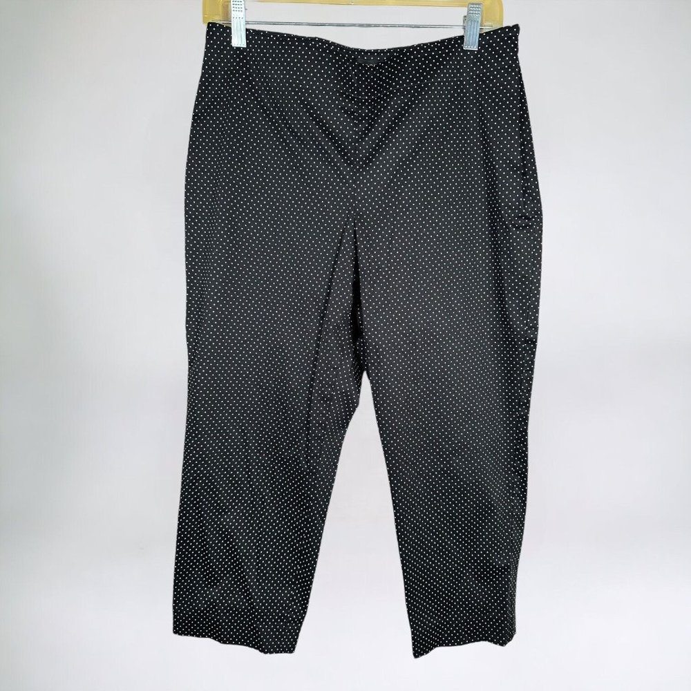 Talbots Petites 8P Women Capri Pants Polkadot Cropped Black White Cotton Spandex
